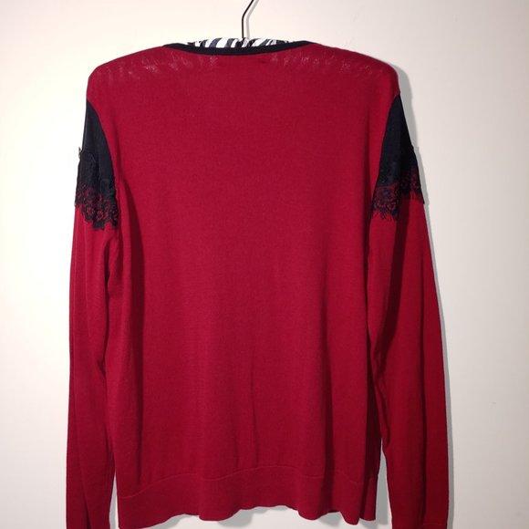 August Silk Heritage Buttons Cardigan Red wtih Black Sheer &  Lace Panel Size XL - Picture 8 of 8